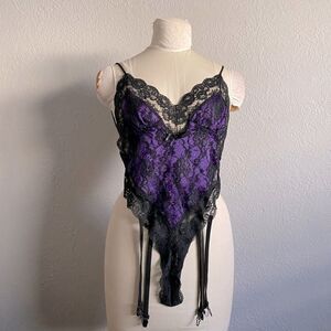 Vintage 80’s Purple & Black Lace teddy Size Small